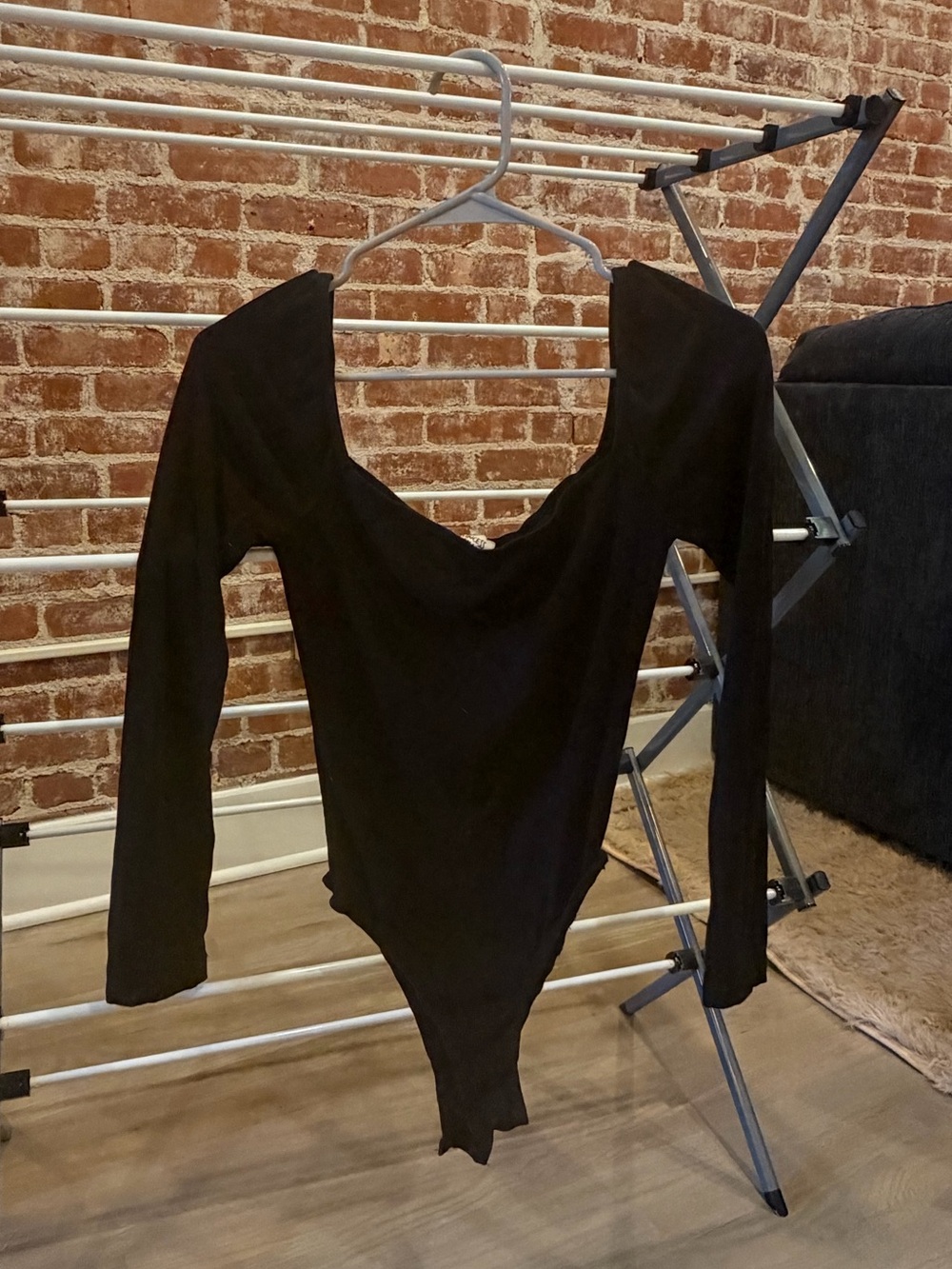 Black Long Sleeve Square Neck Bodysuit